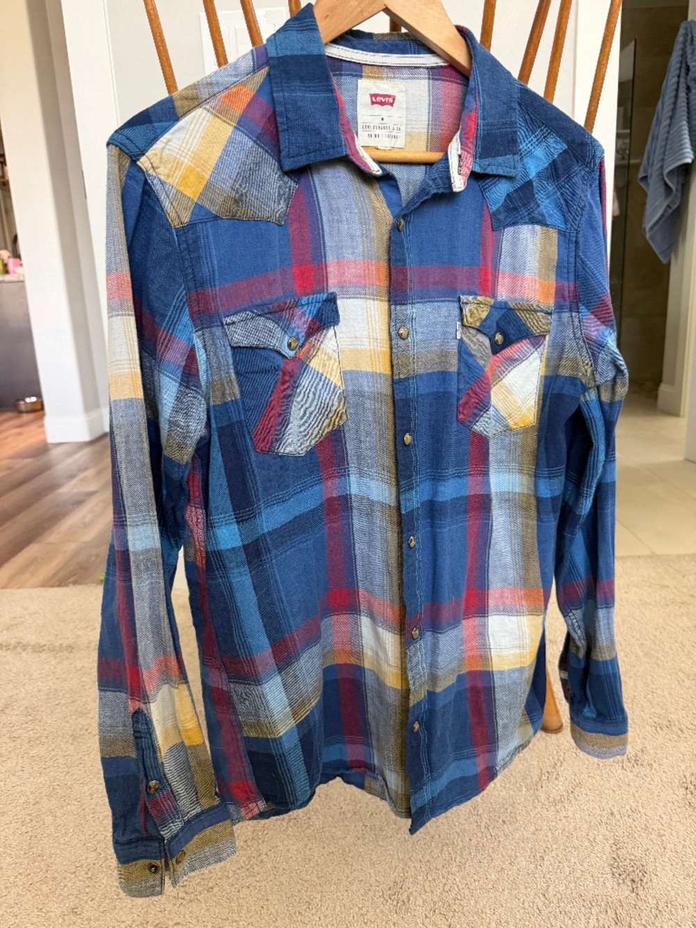 Levi’s Plaid Flannel Western Button Front Shirt Blue Red Yellow Medium